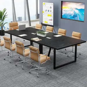 Tribesigns 8FT Conference Table, 94.49 L x 47.24 W x 29.53 H Inches Large Meeting Podcast Table for 10 People, Business Style Wooden Training Table with Strong Metal Frame for Office Conference Grommet Holes Easy Assembly