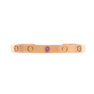 Pre-owned Cartier Love Cuff Bracelet 18K Rose Gold with Pink Sapphire by Rebag