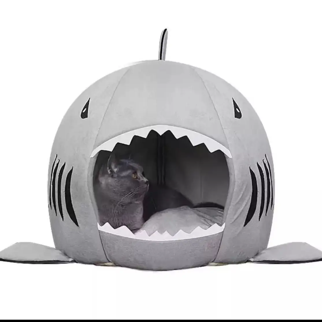 Shark Mouth Sleeping Bed for Small Cat or Dog Cave Bed With Removable Cushion