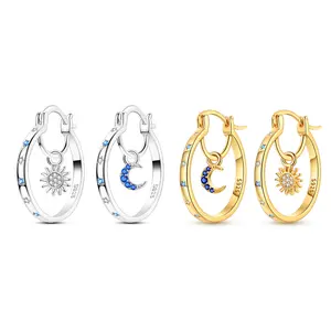 MULA Sun and Moon Dangle Earrings, S925 Sterling Silver with White Gold, Inlaid with Shining CZ, Perfect Gift for Girls and Women on Birthday, Valentine's Day, Christmas, Anniversary