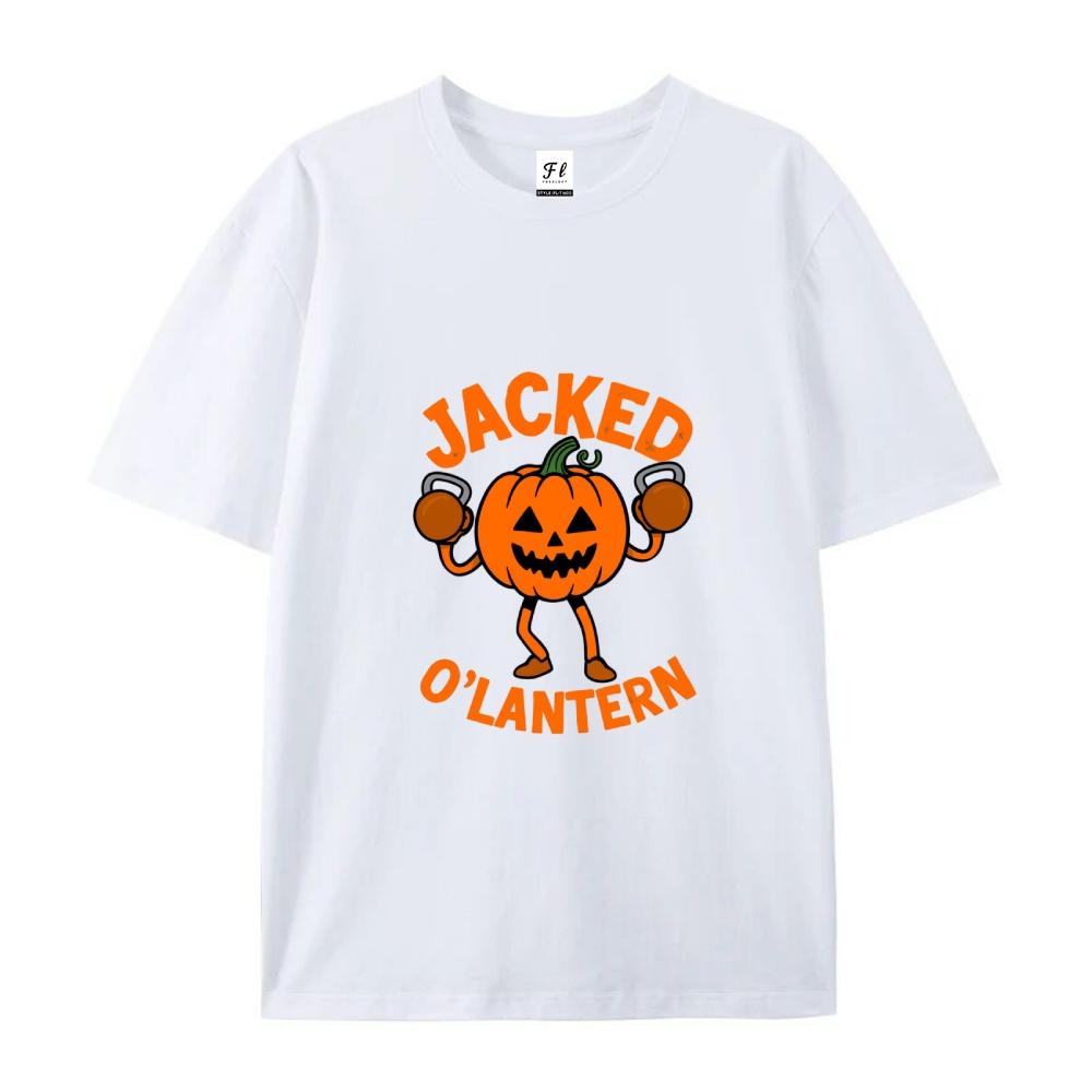 Lightweight Breathable Jacked O'Lantern Pumpkin T-Shirt Oversized Streetwear Tee Funny Summer Workout Top for Menswear