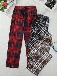 Men's Autumn Winter Plaid Print Pajama Set, Casual Long Sleep Pants Three-Piece Suit, Comfortable Loungewear for Home Use