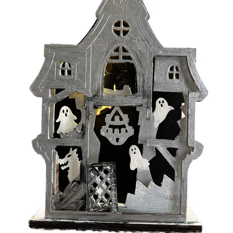 Scary Ghost Mansion Diorama for Halloween - Spooky Haunted House with Glowing Ghosts and Detailed Architecture