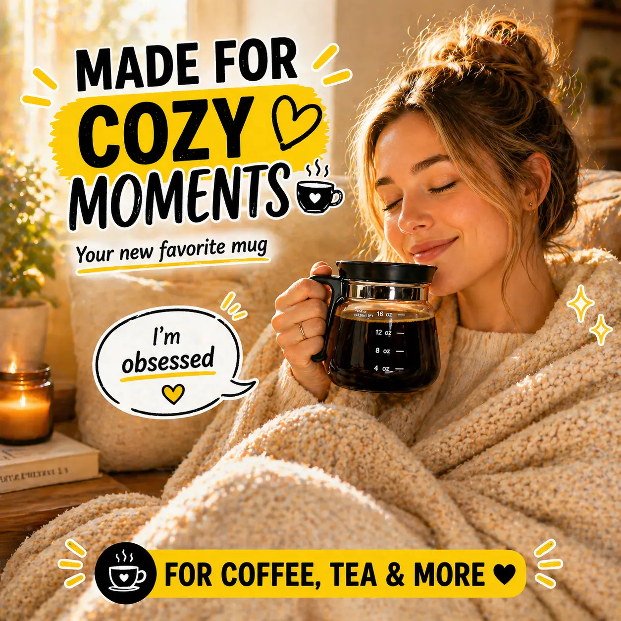 Mini Coffee Pot Mug 16oz  Glass Coffee Mug with Lid, Cute Coffee Cup That  Looks Like