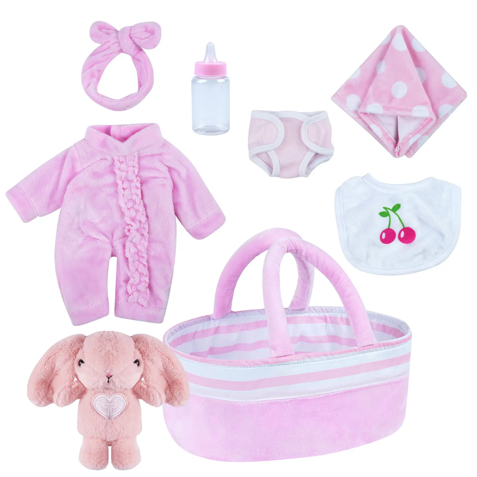 BABESIDE 8 Pcs Baby Doll Accessories Clothes with Bassinet for 8-10-12 inch Baby Doll,Baby Doll Clothes Outfit Accessories fit Newborn Baby Doll Girl