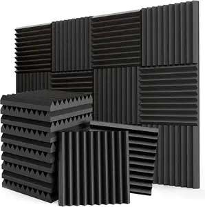 12 Pack Acoustic Panels 1 X 12 X 12 Inches - Acoustic Foam - High Density- Soundproof Studio Wedges - Charcoal