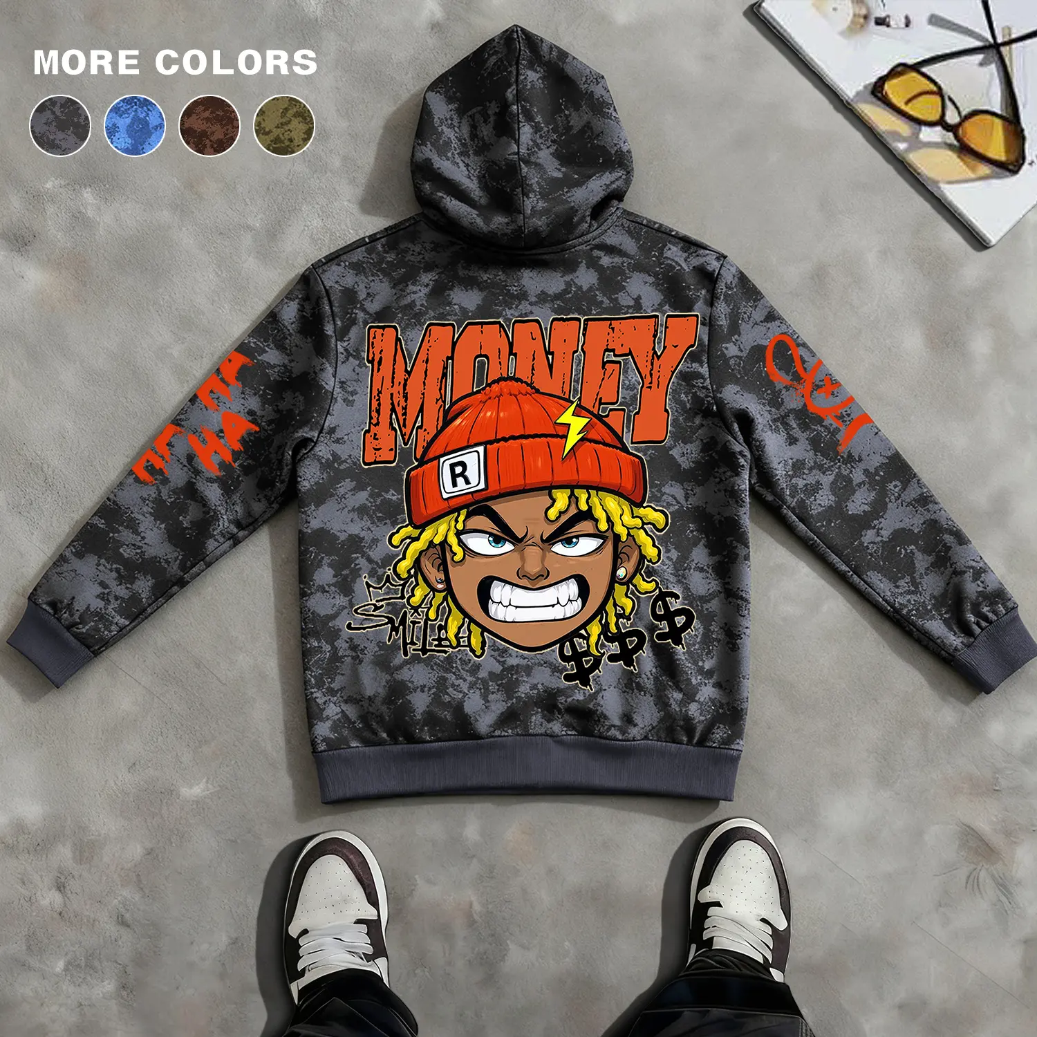 Men's Zip-Up Hoodie Relaxed Fit Unisex Vintage Retro Classic Acid