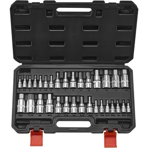 Hex Bit Socket Set, 32-Piece, S2 Alloy Steel and Cr-V Steel, Standard SAE and Metric, 1/4 in, 3/8 in, and 1/2 in Drives, with Enhanced Storage Case, Allen Socket Set for Mechanics, Auto Repair