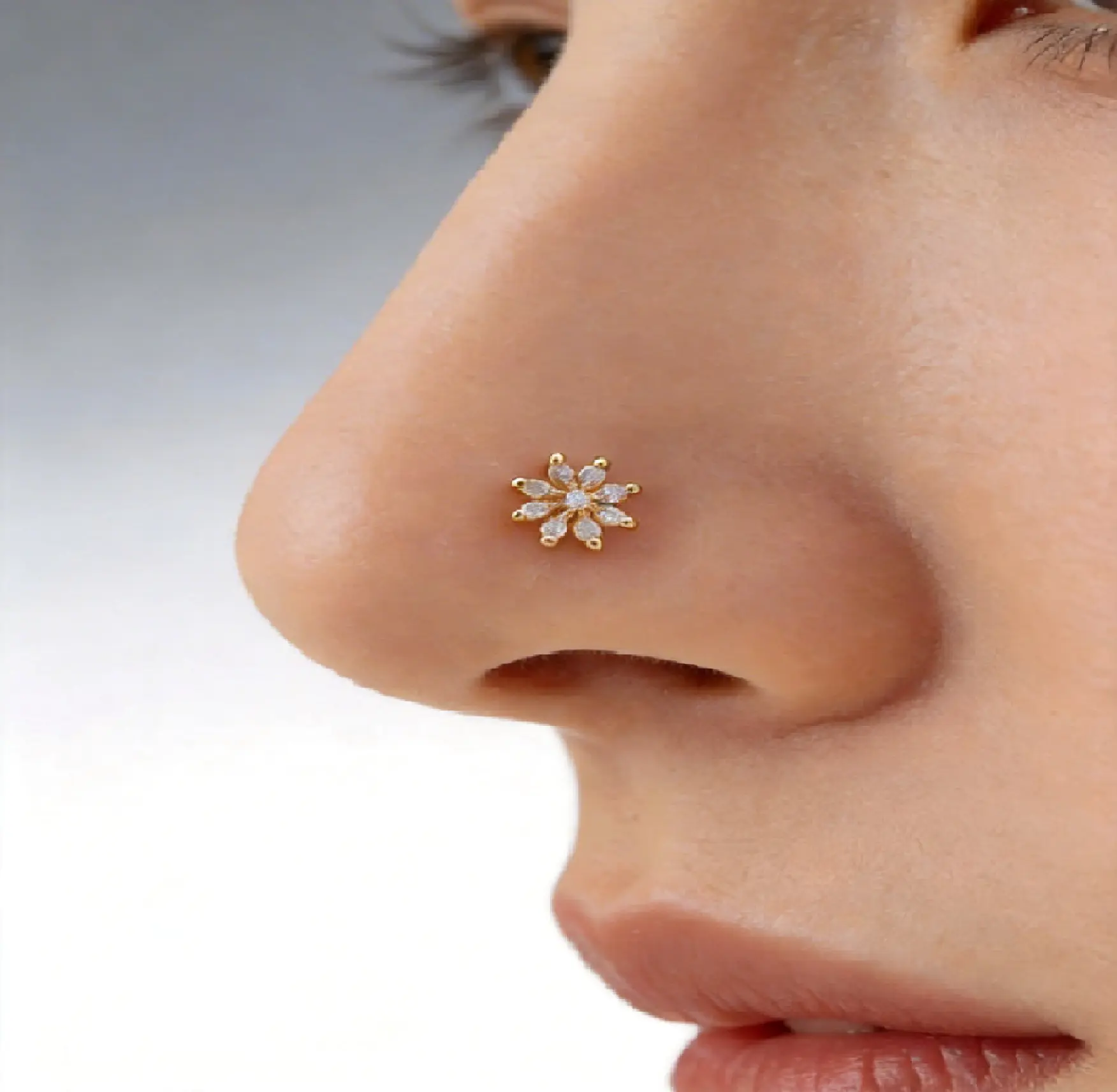 HATDRETI Shop Jewelry 0.50 Ct Round Cut Diamond Nose Piercing Ring Pin Stud 14K Yellow Gold Plated Silver