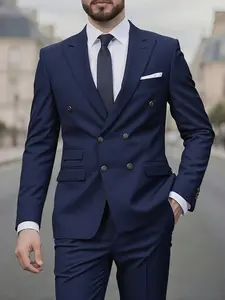 2pcs Men's Solid Beige/Beige/Tan Tailored Suit Set - Non-Stretch All-Season Formal & Business Casual Outfits with Peak Jacket & Matching Trousers | Regular Fit, Easy Care (Hand Wash/Dry Clean) | Versatile for Office, Wedding, Semi-Formal Events