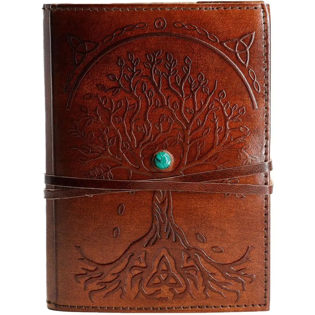 Handmade Water Buffalo Leather Brown 8x6in Refillable Lined Notebook, Wraparound Tree of Life Bound Journal for Women/Men, Valentine's Gift Writing/Sketching Daily Notepad
