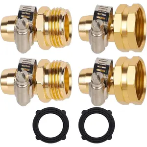 Biswing Garden Hose Repair Connector with Clamps, Aluminum Water Hose Pipe Repair Kit, Female and Male Hose Connectors with Stainless Steel Clamp,