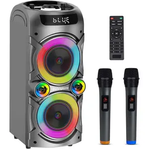 Berlingtone Bluetooth Karaoke Machine Speaker System with 2 VHF Wireless Microphones, RGB DJ Lights, 100W Subwoofer BR-37K