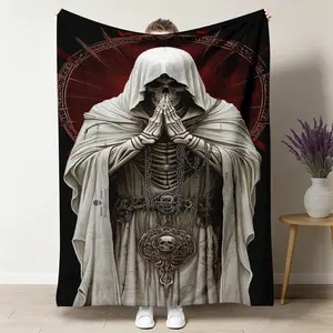Gothic Grim Reaper Skeleton Pattern Fleece Blanket 50"x60" Soft Warm Throw for Home Office Travel High-Quality Flannel Material Cozy Dark Style Blanket