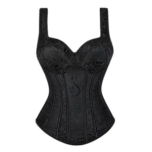 Mardi Gras Overbust Corset Tops for Women Going Out Gothic Jacquard Shoulder Straps Tank Vintage Bonded Corset Bustiers Halloween Costumes Ideas Party Outfit Basic Shapewear 1569-D1