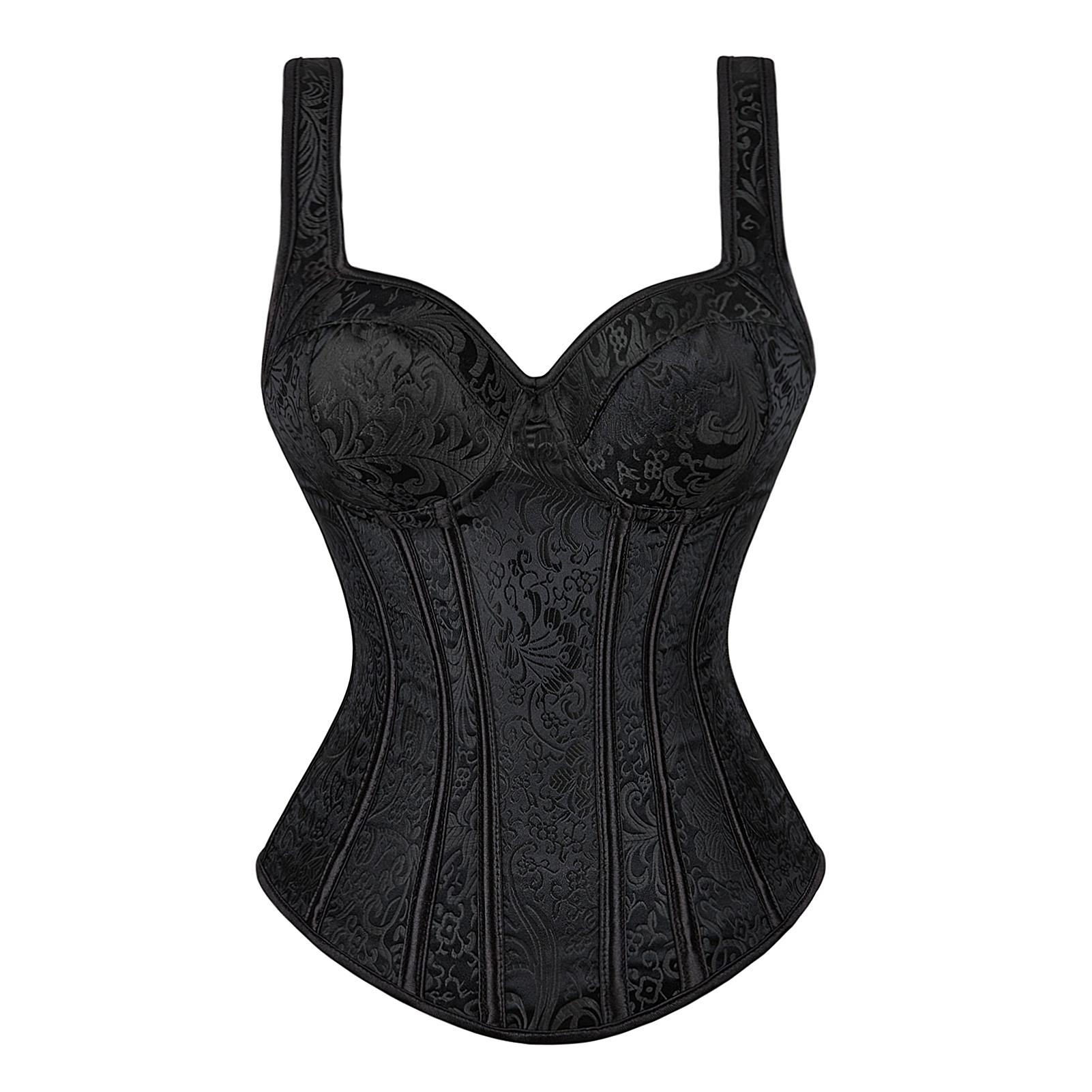 Mardi Gras Overbust Corset Tops for Women Going Out Gothic Jacquard Shoulder Straps Tank Vintage Bonded Corset Bustiers