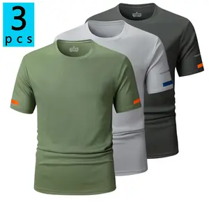 Pack of 3: new men’s short-sleeve sports T-shirts for summer—solid color, lightweight fitness/running shirts with a cool feel; suitable for outdoor spring–summer daily outings and casual wear; men’s T-shirt tops.