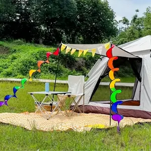 Outdoor Camping Tent Guy Rope Spinner, 2 Counts Colorful Rainbow Spiral Windmill, for Outdoor Hanging Decoration, Garden, Camping & Party