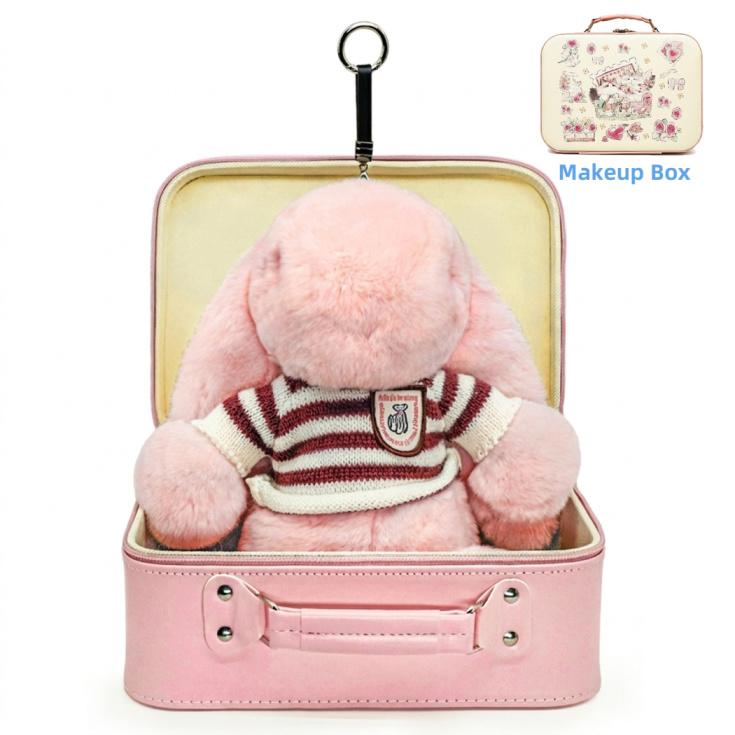 BunnyLulu 13-Inch XL Cute Animal Design Soft Stuffed Animal - Knitted Striped Sweater, Vintage Suitcase Gift Set, Clean Girl Collectible, Christmas Gifts for Women, Birthday Present