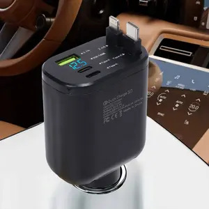 5 in 1 Retractable Car Charger, USB 3.1A Type C PD USB C Fast Charging Voltage Detection Car Charger Compatible with iOS & Android Phone Charging Multifunctional Charger