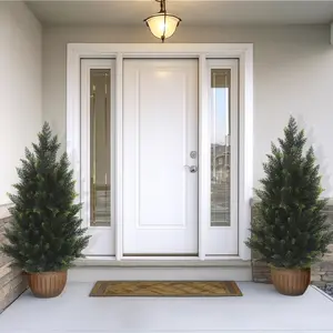 3FT Artificial Topiary Tree, Faux Cedar Pine Potted Plant with Black Nursery Pot, Indoor Outdoor Fake Shrub for Desk Shelf Window Home Office Decor - 2 Pack