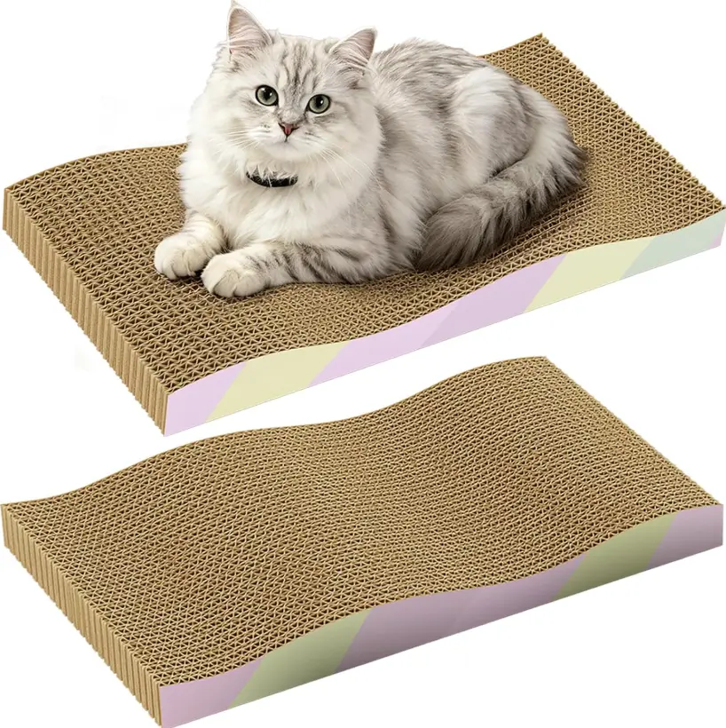 Cat Scratching Board 2-Pack, Reversible Cat Scratcher Pad, Large | Odor-free,Double-sided use,Wave shape,Sturdy,Extra Large,Custom corrugated board,2 Count,cat toys