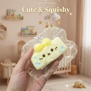 1pc Light Yellow Rabbit Towel Roll Cake Squishy Toy, Soft Slow Rising Food Simulation Fidget, Cute Cream Bunny Swiss Roll Desk Decor, Relaxing Gift for Birthday, Christmas & Party Favors