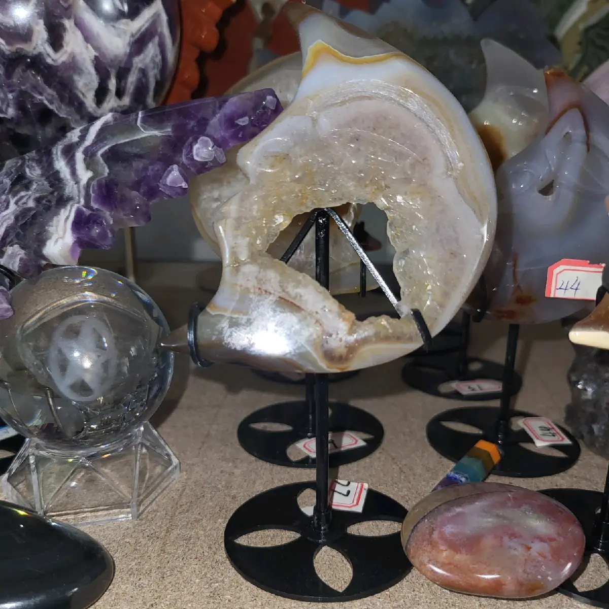 Crescent Moon Druzy Agate with Stand