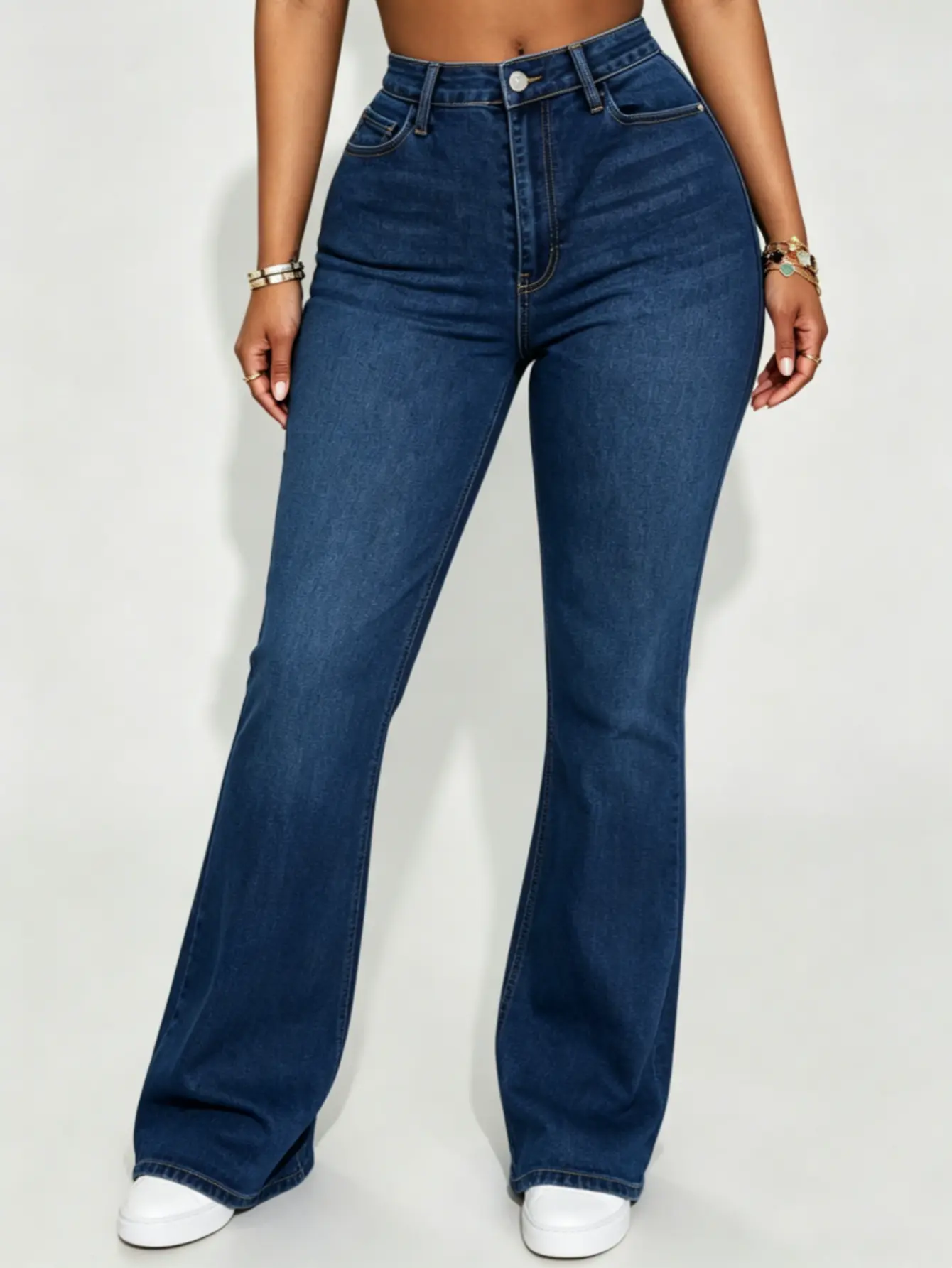 WH53 High Waisted High Stretch Denim Jeans for Women Flare Leg Bootcut Denim with Pockets Trendy & Flattering