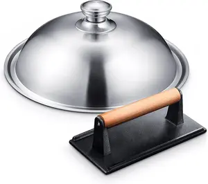 Griddle Accessories for Blackstone, Commercial Grade 12 Inch Heavy Duty Melting Dome with Rectangle Cast Iron Smash Burger Press Perfect for Flat Top Hibachi Grill Indoor Outdoor