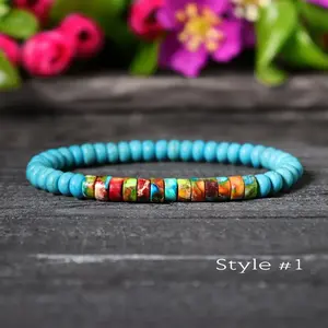 Natural Dainty Imperial Jasper Stone Turquoise 4mm Beads Crystal Healing Charka Crystal Minimalist Bracelet Gift for Men Women