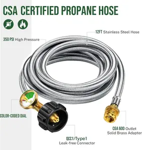 Alloxity 6FT Propane Hose Adapter 1lb to 20lb with Gauge, Propane Tank Adapter Hose 20 lb to 1 lb, Propane Tank Hose, Propane Grill Hose Fit for Weber Q Grill, Coleman Camping Stove, Mr Buddy Heater