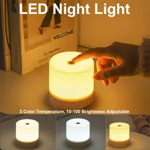 LED Bedside Night Light with Battery USB Charging, Mini Portable Rechargeable USB Lamp, Adjustable Three Color Temperature, Ideal for Kids Room Study Bedroom, Modern Mood Lighting
