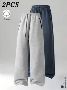 2-pack men’s long pants for autumn/winter—loose, casual, versatile cotton wide-leg pants suitable for sports/fitness and outdoor running.