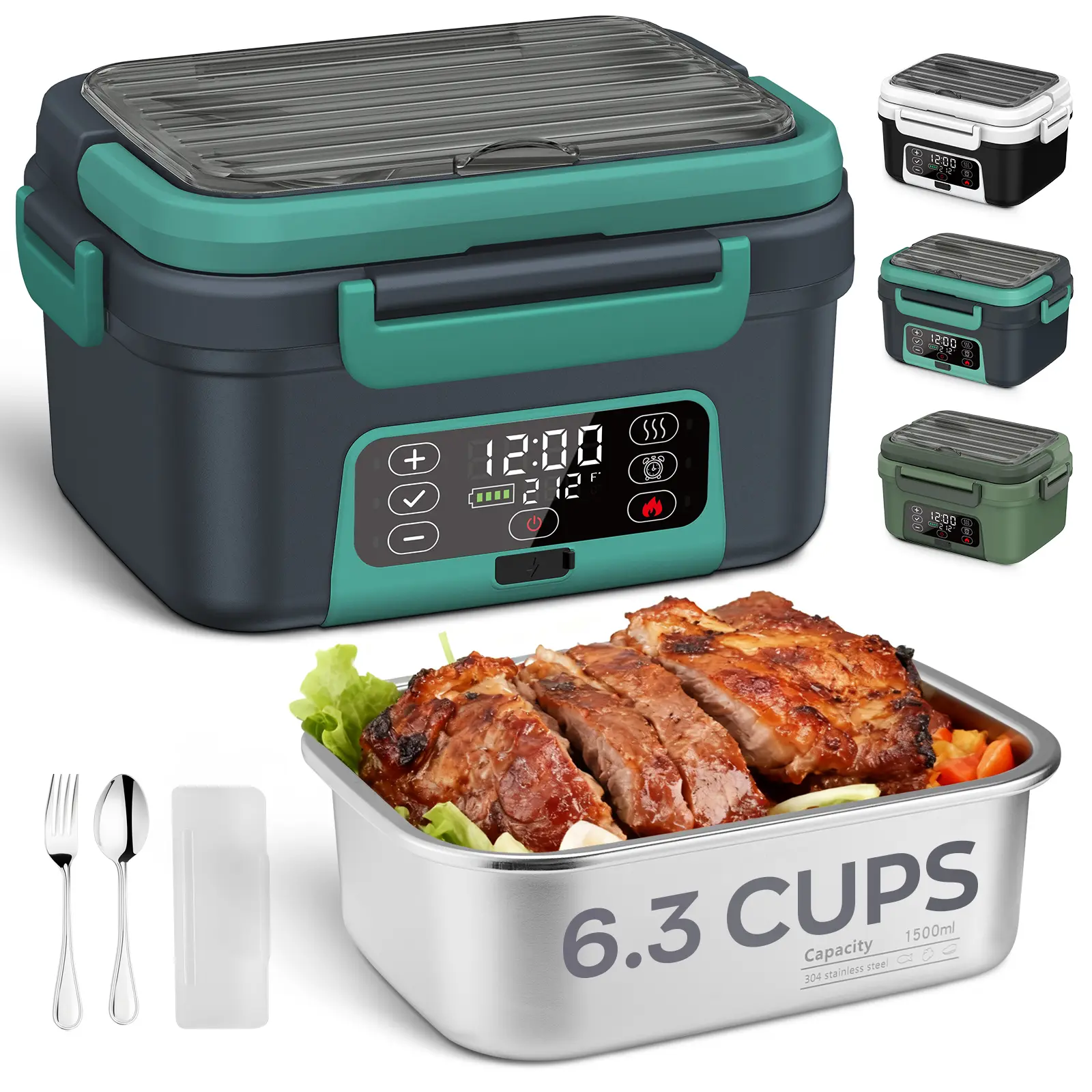 360° All-Round Electric Heating Lunch Box, Equipped with 20000 Mah Rechargeable Battery, With Extremely Long Battery Life, Automatic Time-Controlled Heating, Suitable for Home, Office, School, Picnic, Travel Food Heaters summerwins
