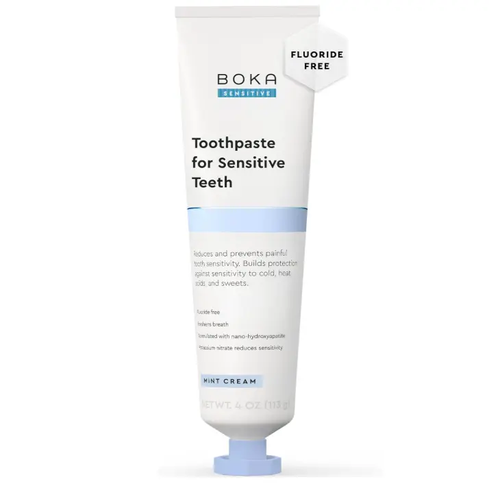 Boka Sensitive Toothpaste - Fluoride Free Nano Hydroxyapatite Toothpaste | Sensitive Teeth Relief - Potassium Nitrate for Tooth Sensitivity and Protection for Adults - Mint Coconut Cream - 4 Oz, 1PK