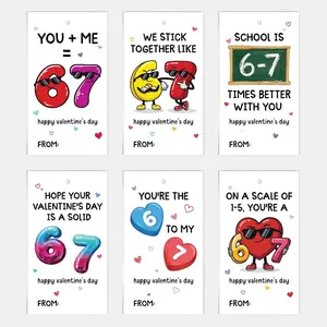 24-Pack 67 Valentine Cards for Kids, Slang 67 Valentines Day Cards for Kids, Trendy 6 7 Valentine Gifts for Class & School, Classroom Gifts for Gen Alpha Kid, Teens, Tweens, Bulk Set Six Seven Cards