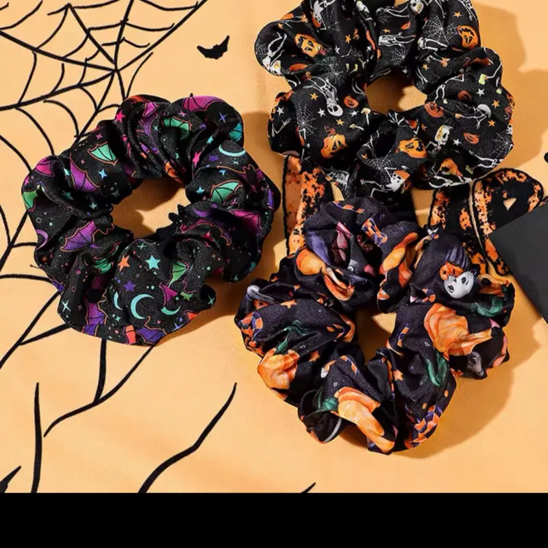 Halloween Fabric Scrunchies - 3-Piece Random Pack Handmade Synthetic Basic