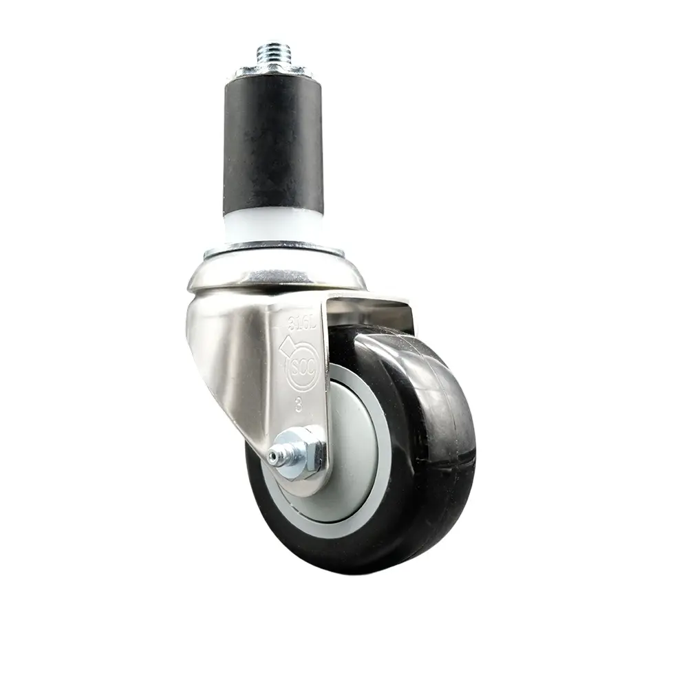 Service Caster SCC-SS316EX20S3514-PPUB-BLK-158 Polyurethane Swivel Stem Caster with 3.5 in. Black Caster Wheels, 1.63 in. Expanding Stem - 316 Stainless Steel Caster