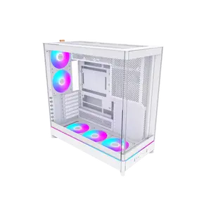 MONTECH HS02 PRO, ATX Mid-Tower PC Case, Gaming PC, High-Airflow, Reversible Layout, Sturdy Curved Tempered Glass Front Panel, 5x ARGB PWM Fan Pre-Installed, Sink-in Design, Toolless Panels, White, US