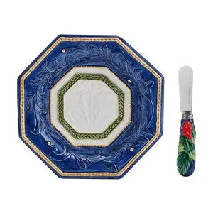 Fitz and Floyd® Mikasa® Pfaltzgraff® - Fitz & Floyd Telluride Blue Snack Plate Spread Set Gift Box: Blue / Earthenware / Christmas
