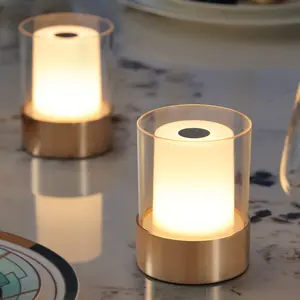 LED 4" Mini Cordless Table Lamp 2 Pack, Outdoor Waterproof Lamp, Rechargeable Battery Operated Lamp, Portable Touch Night Light for Camping, Dining Room, Nursery, Baby, Bar, Party