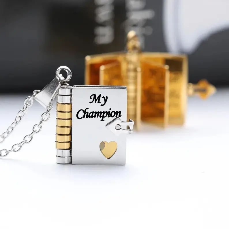 My Champion Book Necklace for Son, Birthday Day Gift Graduation Jewelry of Love