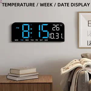 Large Screen LED Alarm Clock with Week Calendar Temperature Humidity Timer Night Light Display Modern Minimalist Design for Bedroom Living Room Office