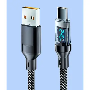 240W USB C Fast Charging Cable with Smart Digital Display, Super Fast Charge Braided Cord Compatible with iPhone 17 16 Pro, Samsung, MacBook, Durable High Speed Charger Cable
