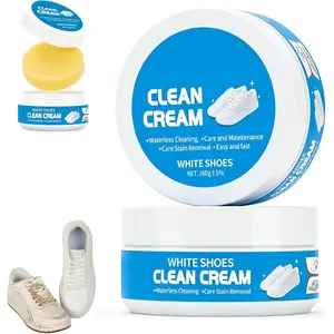 2PCS White Shoe Cleaner Cream, Multipurpose No-Wash Paste with Sponge Removes Stains, Multipurpose White Shoes Cream for Sneakers Soles