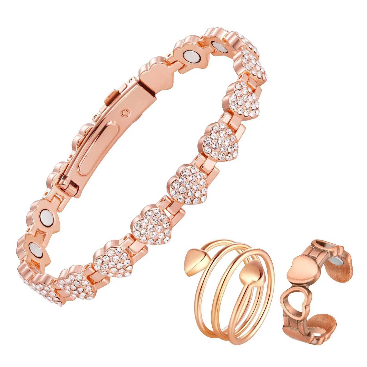 Feraco-Pure Copper Bracelets for Women, Ultra Strength Magnetic Bracelet with 3800 Gauss Magnets & Sparkling Cubic Zirconia, Adjustable,charm bracelet