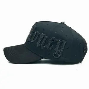 Money x Capfans Total Black Diamantes Hat with Glittering Lettering and Sparkling Details