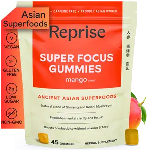 Super Focus Gummies for Adults | American & Korean Ginseng with Reishi Mushroom extracts | All Natural Gummies for Focus, Mood, and Energy | Mango Flavored | 45 Count