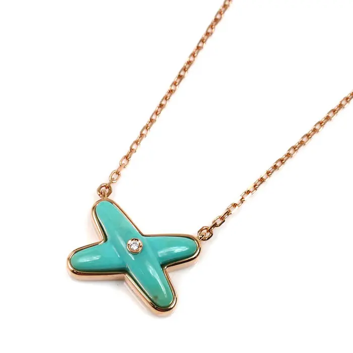 Chaumet Jeux de Liens Au750 Pink Gold Diamond Turquoise Necklace